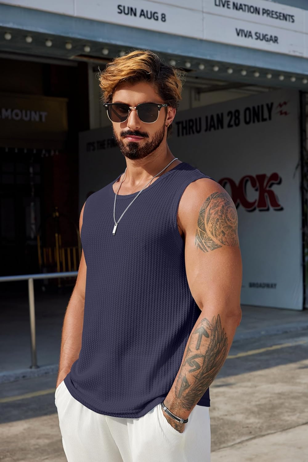 Mens Casual Tank Tops Waffle Knit Sleeveless Shirt Breathable Tank Shirts