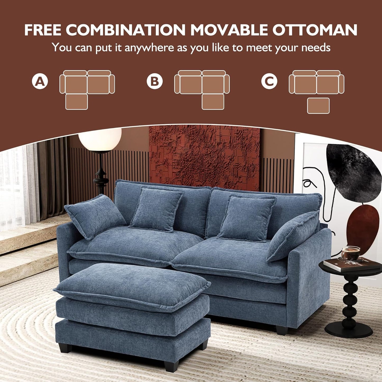 146" U-Shaped Modern Sofa Modular Sectional Cloud Couch