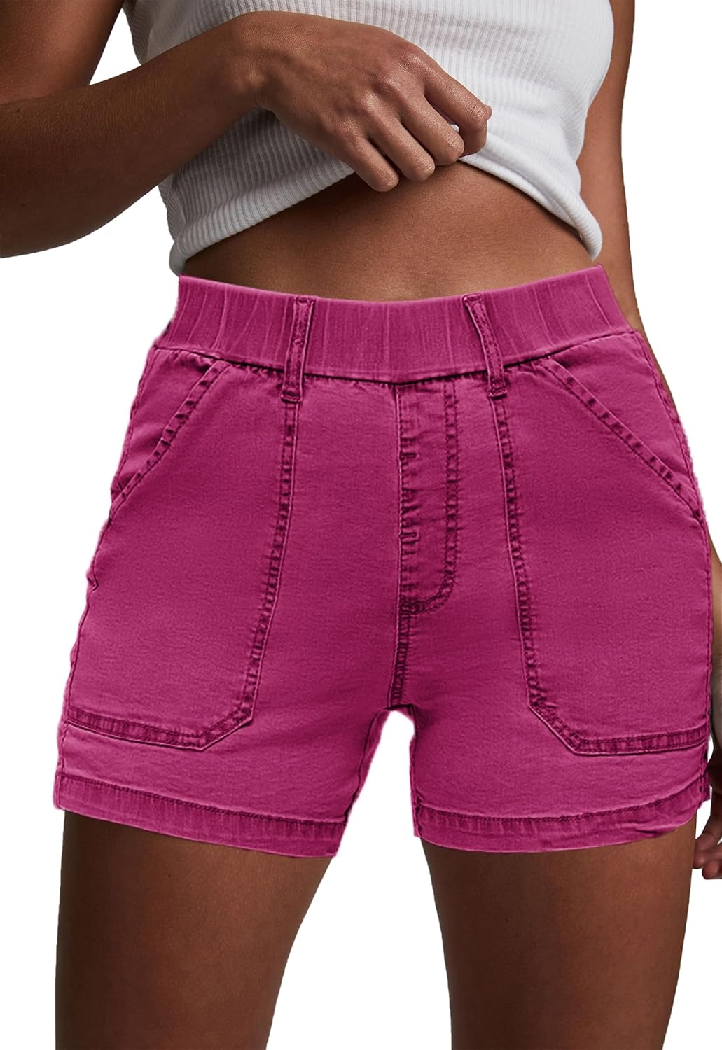 Womens Jean Shorts High Waisted Summer Cotton Elastic Waist Denim Shorts with Pockets