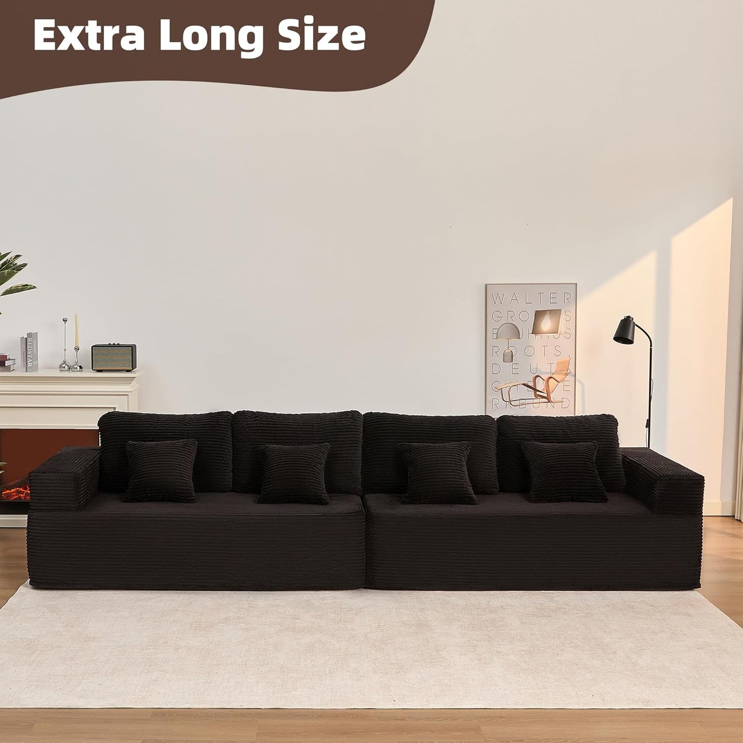 107" Boneless Couch with Deep Seat Cloud Sectional Couch for Living Room
