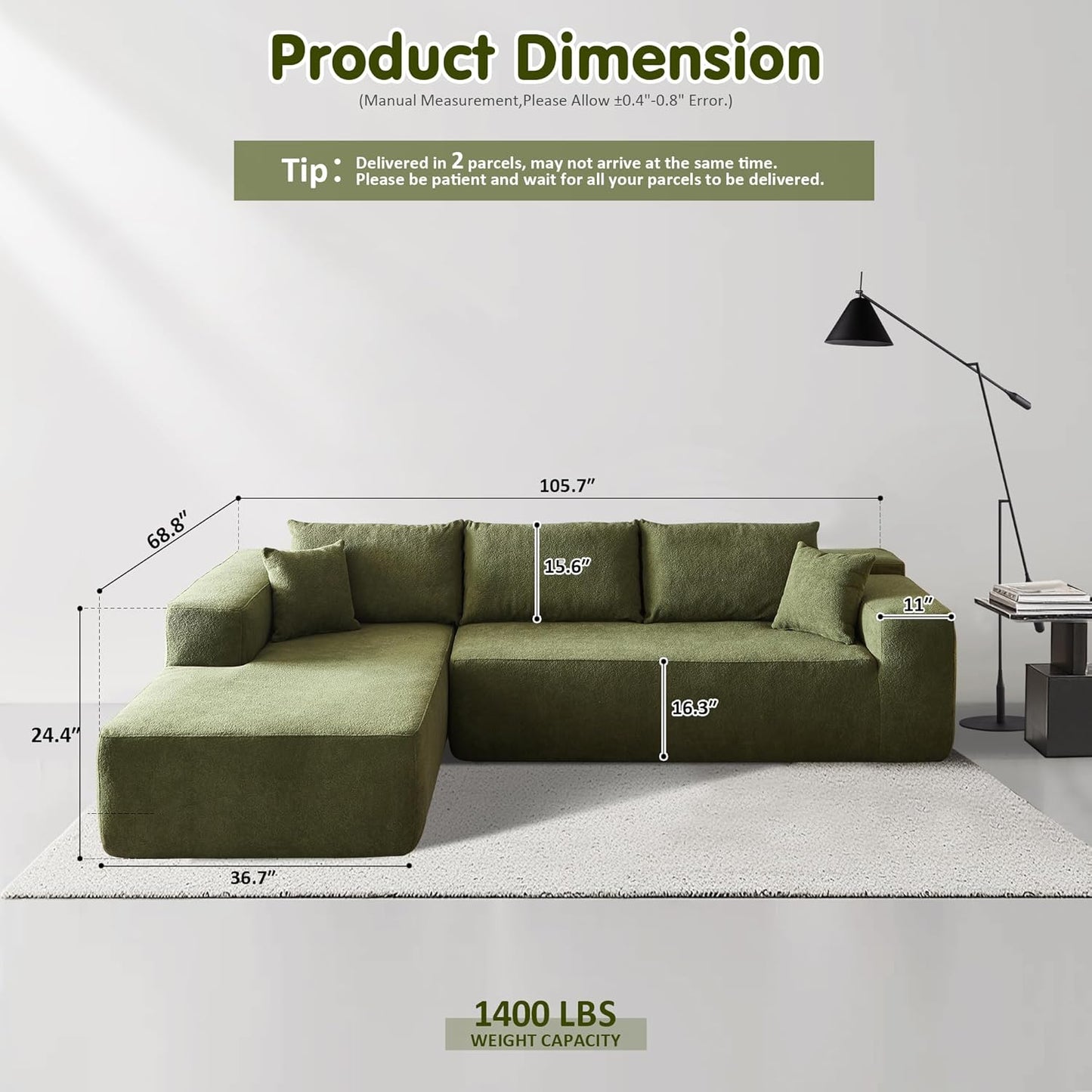 104" Cloud Sectional Couch with L-Shape Chaise
