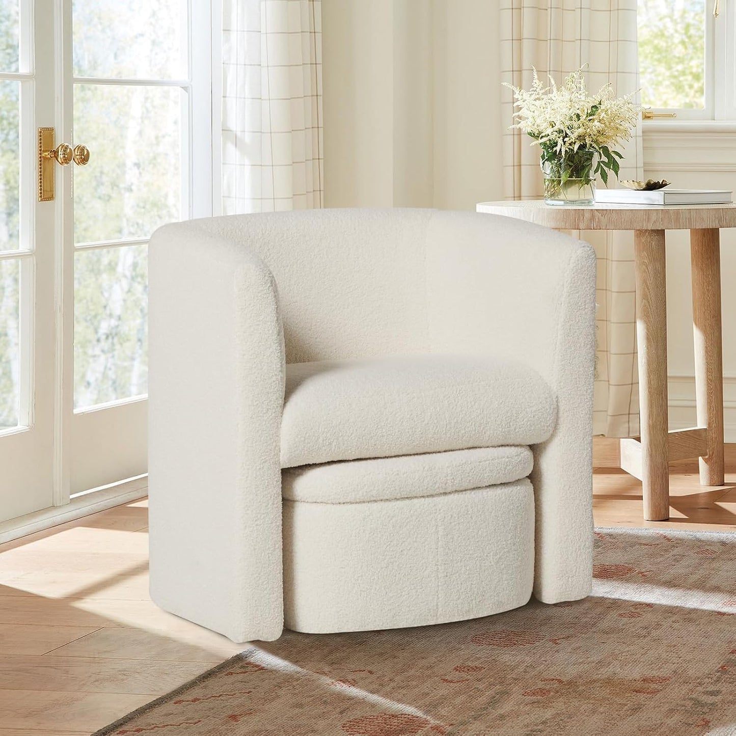 COLAMY Upholstered Velvet Barrel Accent Chair with Storage Ottoman