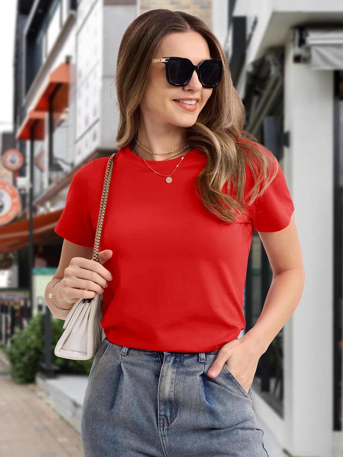 Women's Cotton T-Shirts Short-Sleeve Shirts Crew-Neck Tops