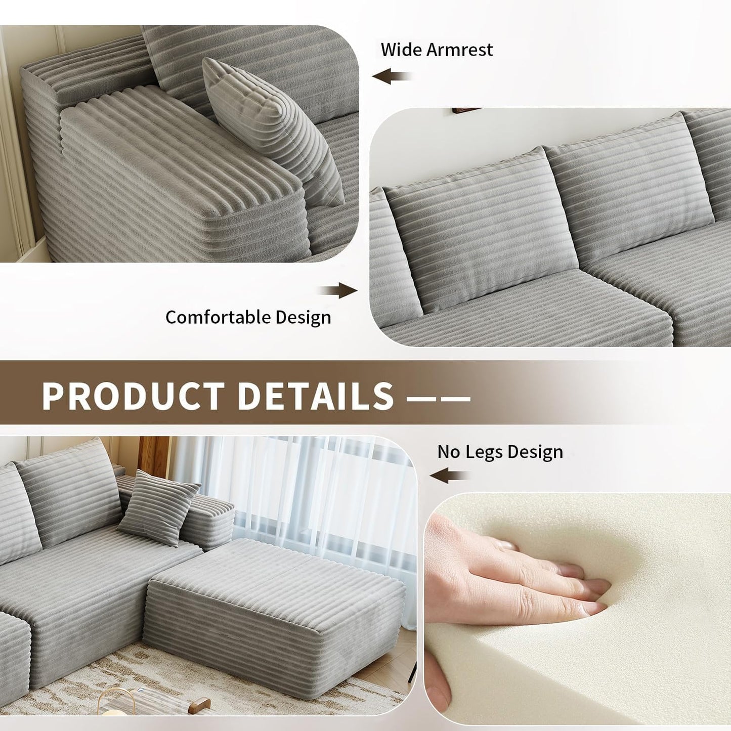 107.5" Cloud Modular Sectional Sofa with 1 Ottoman