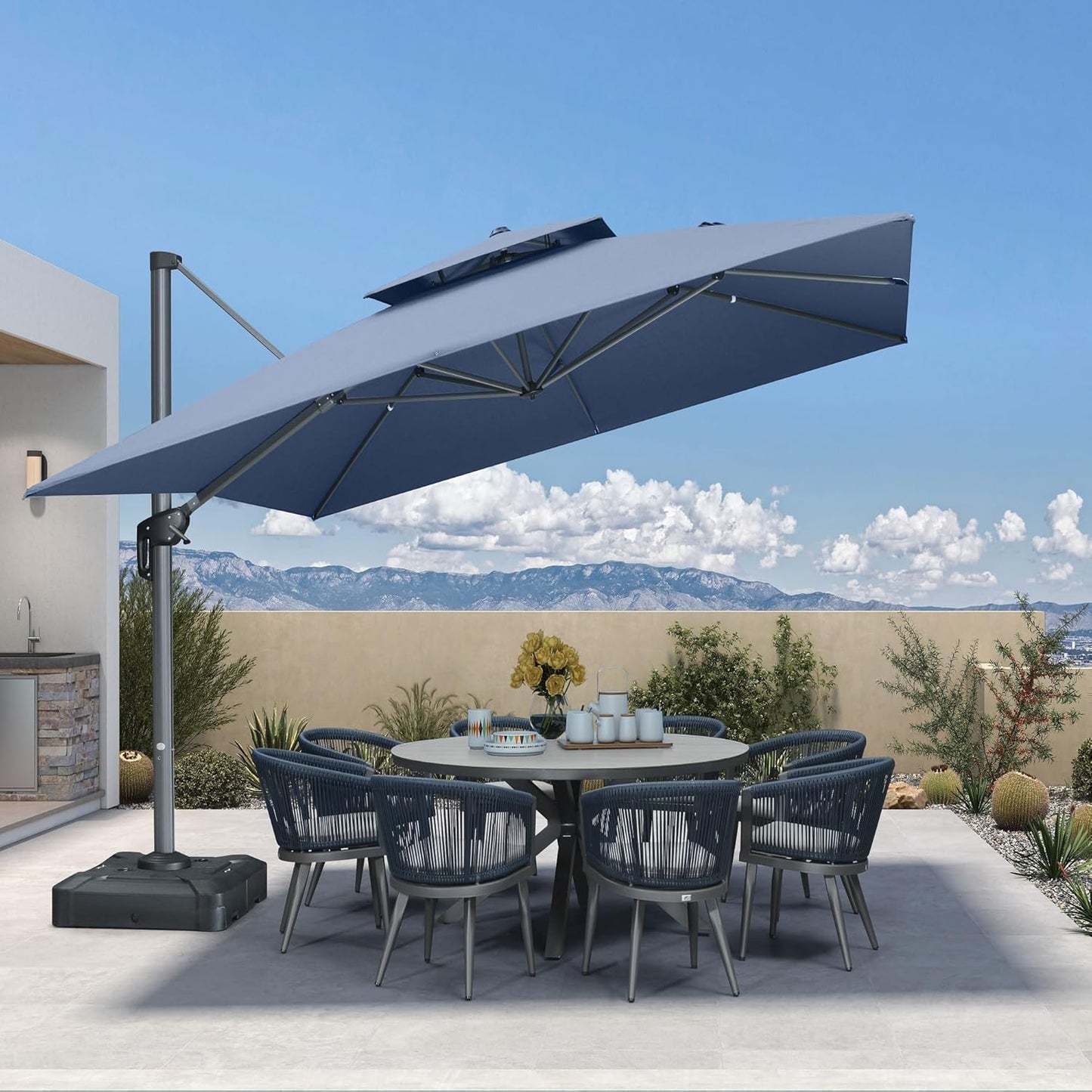 12ft Patio Umbrella with Base Large Outdoor Square Umbrella