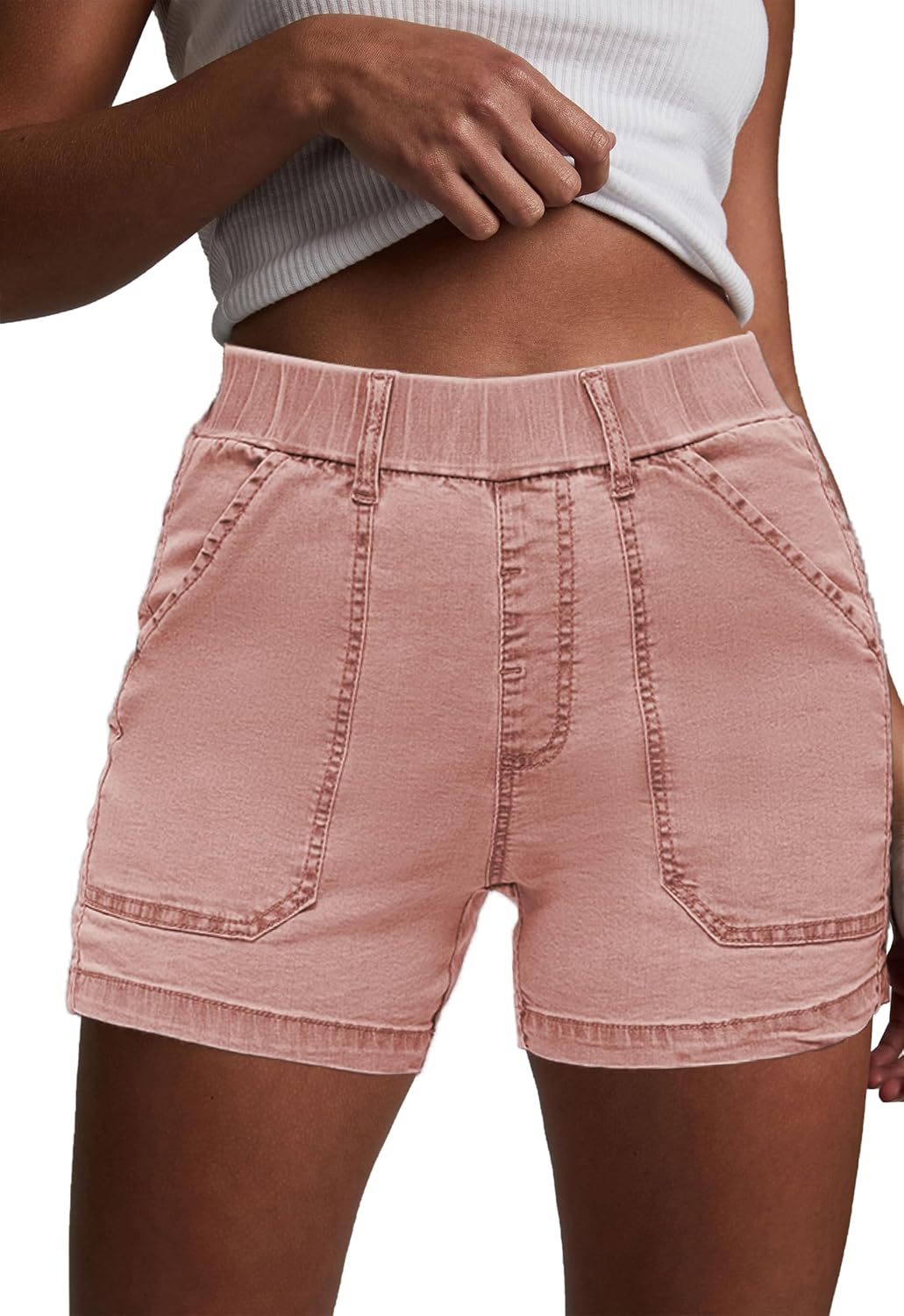 Womens Jean Shorts High Waisted Summer Cotton Elastic Waist Denim Shorts with Pockets