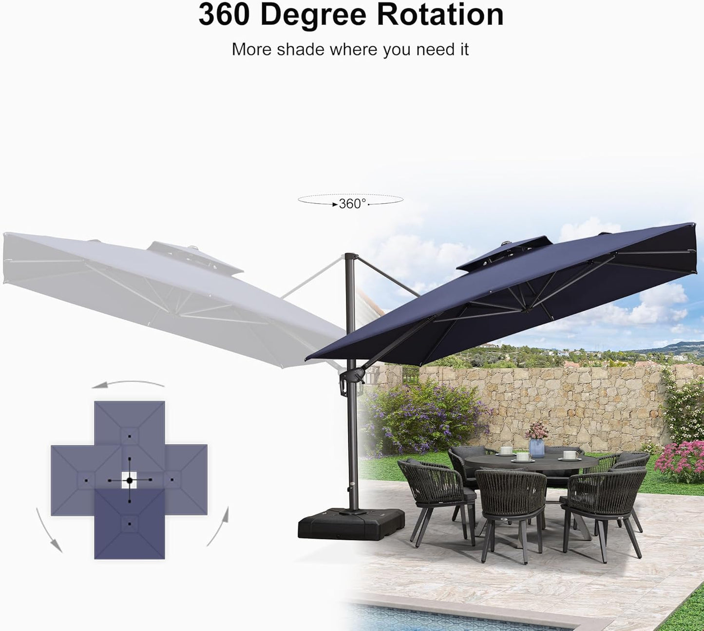 12ft Patio Umbrella with Base Large Outdoor Square Umbrella