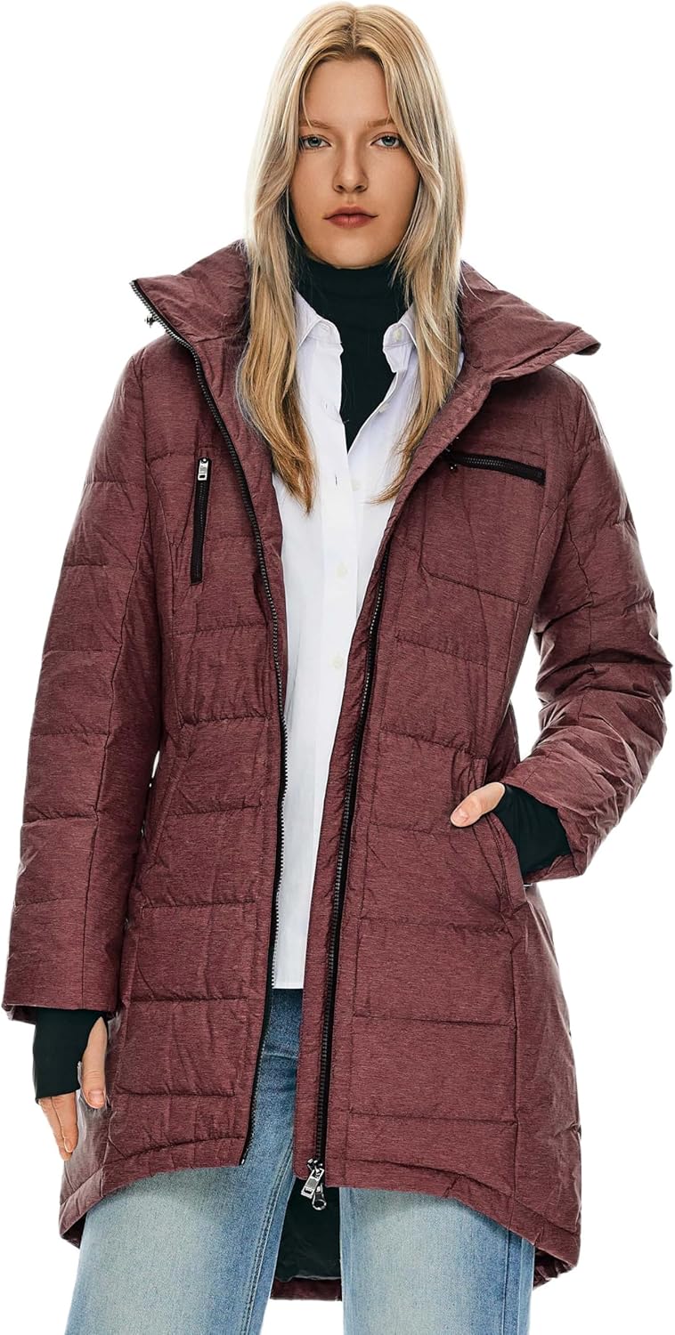 Womens Long Winter Down Jacket Hooded Quilted Puffer Coat Slim Fit Warm Outerwear