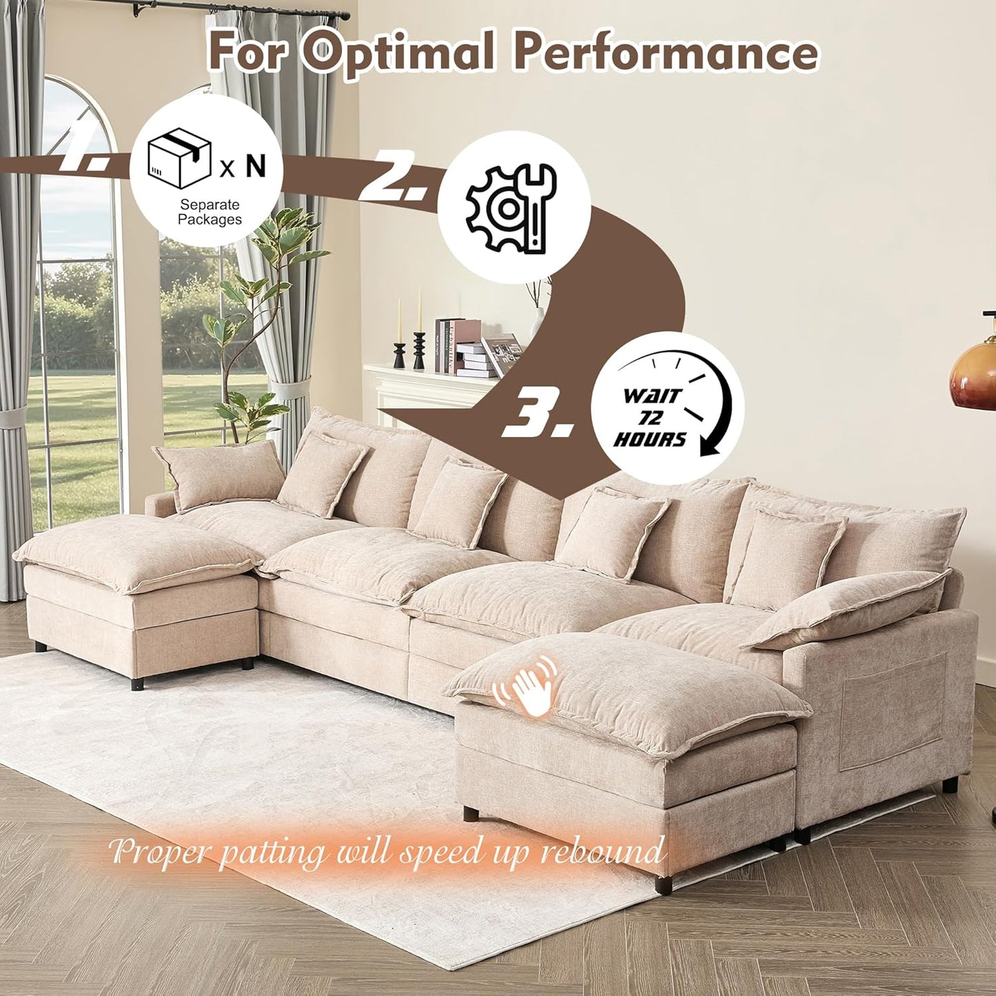 108" U Shaped Couch Modular Sectional Sofa