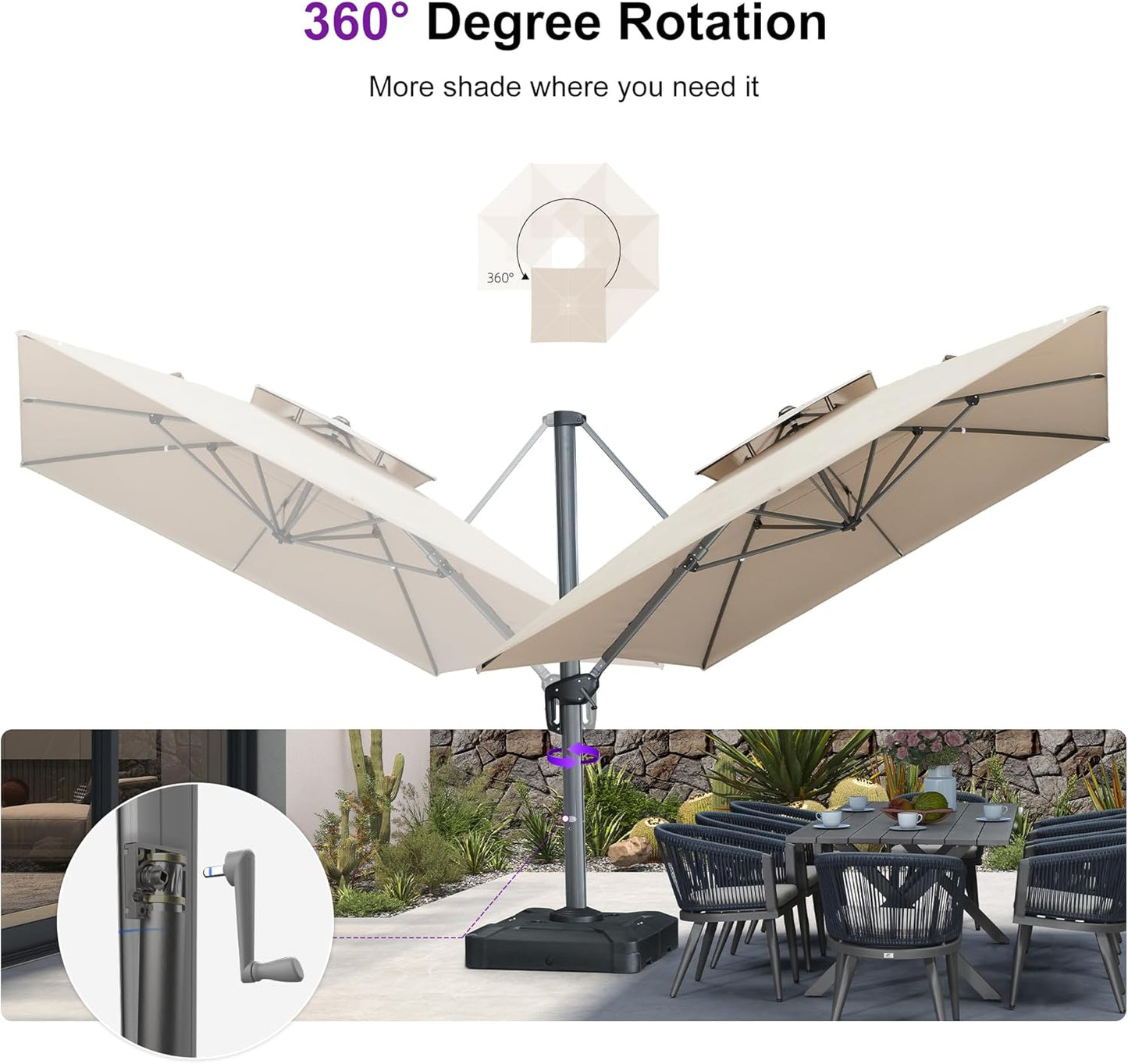 12ft Patio Umbrella with Base Large Outdoor Square Umbrella