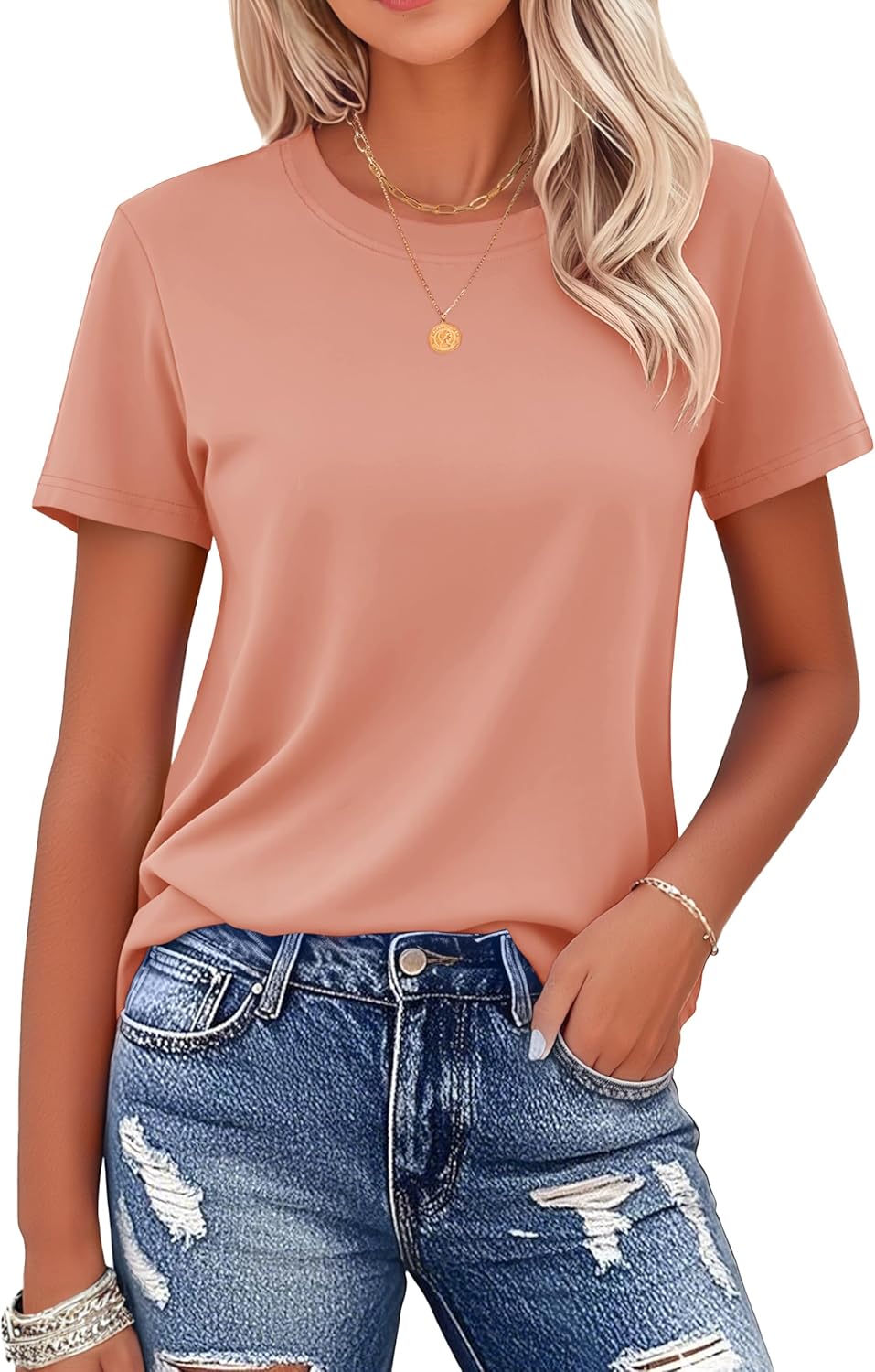 Women's Cotton T-Shirts Short-Sleeve Shirts Crew-Neck Tops