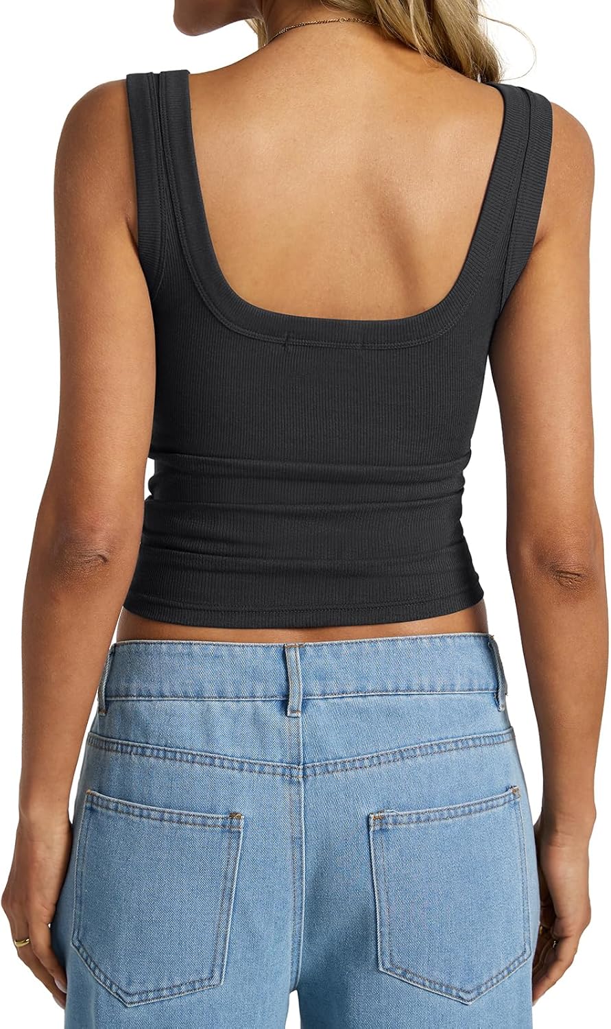 Womens Cotton Ribbed Square Neck Tank Tops