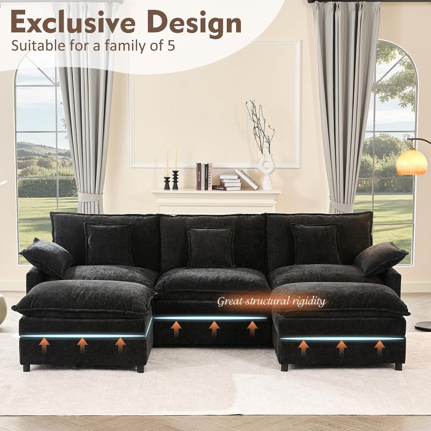108" U Shaped Couch Modular Sectional Sofa
