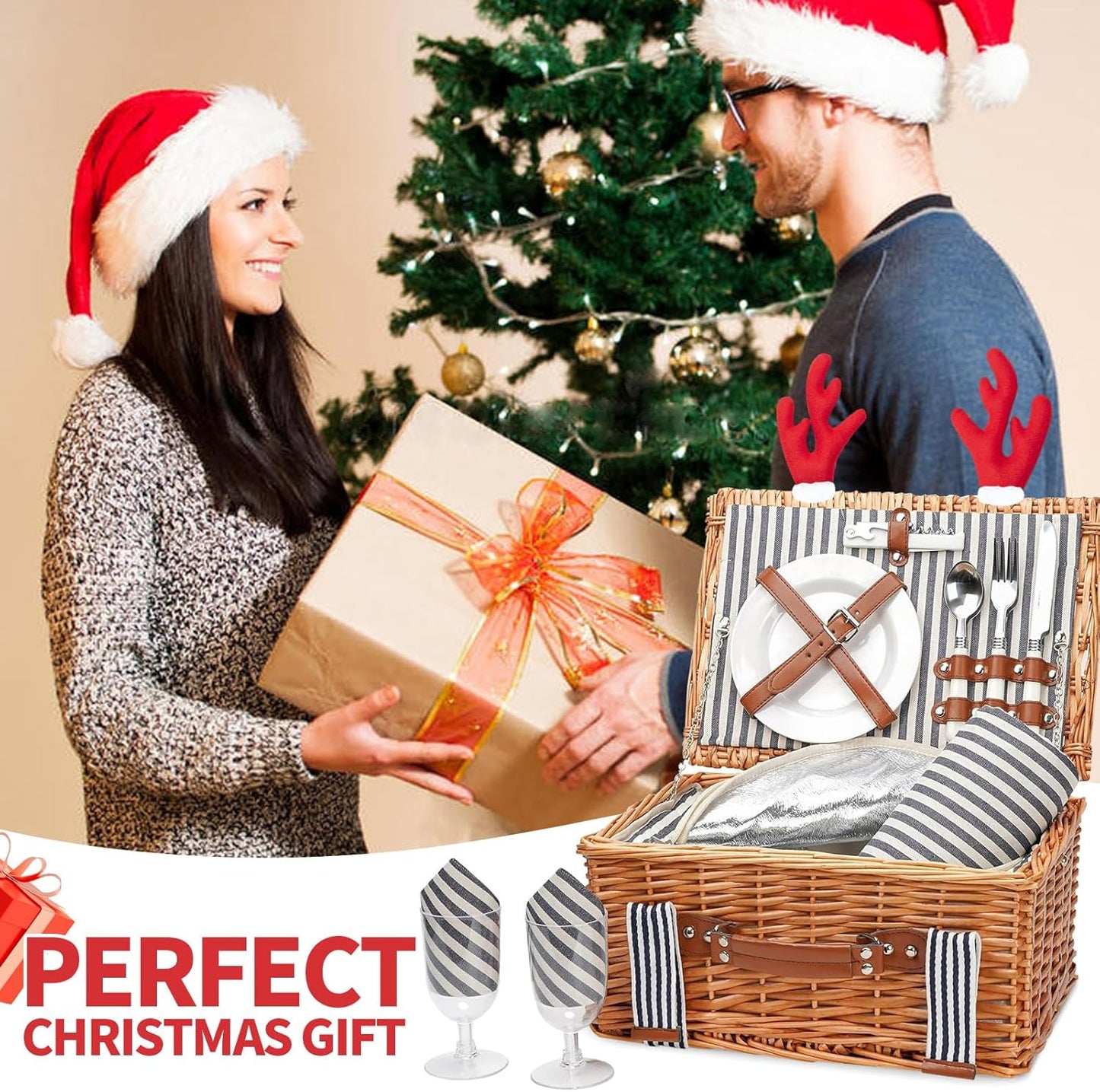 19Pcs Picnic Basket for 2 with Blanket