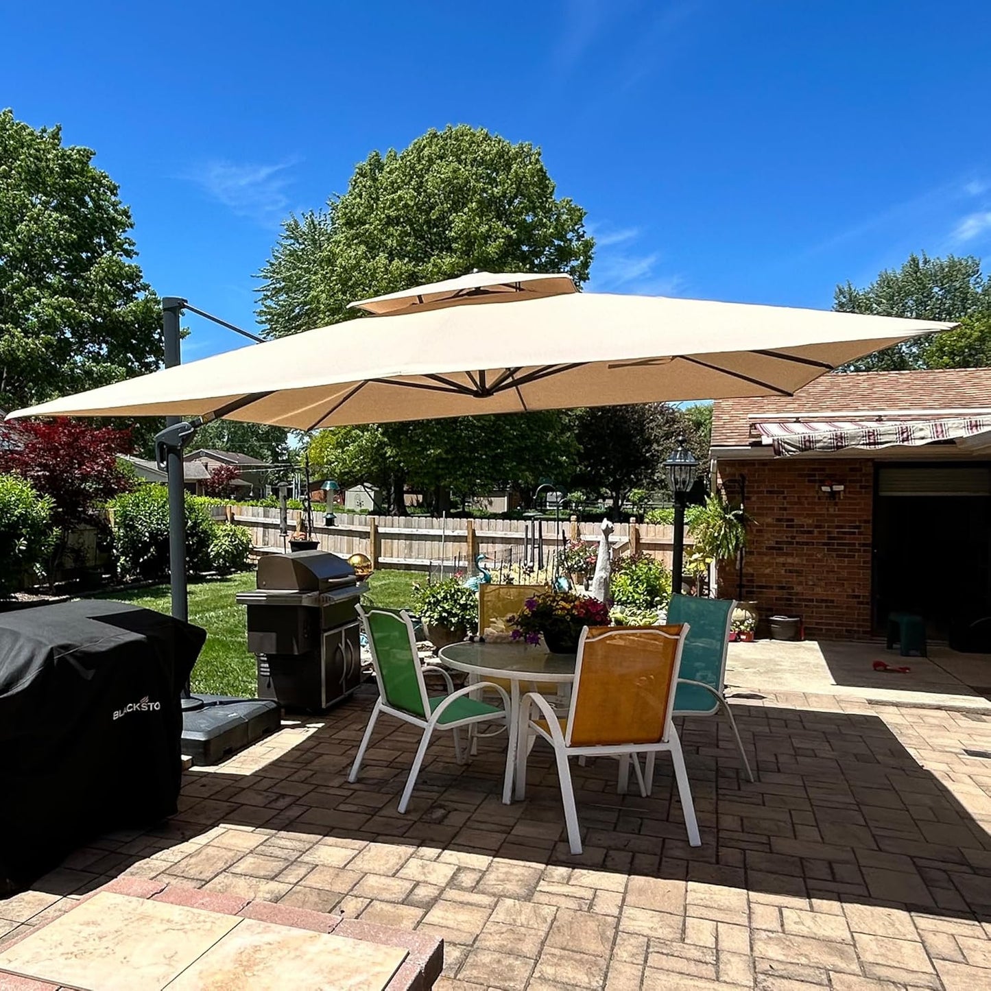 12ft Patio Umbrella with Base Large Outdoor Square Umbrella