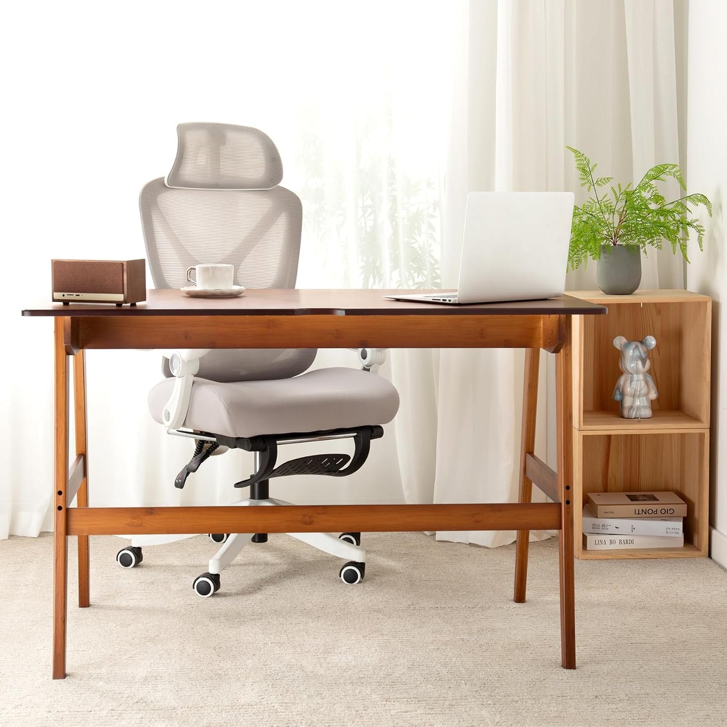 Writing Computer Desk 46" Bamboo Home Office Table with 2 Drawers