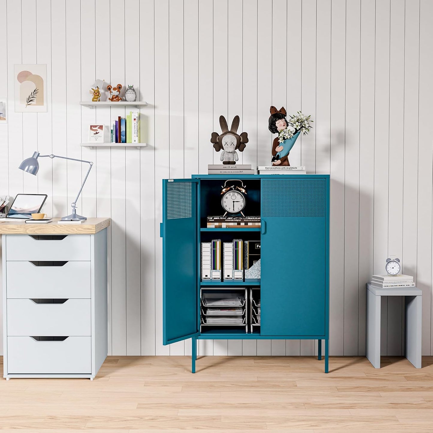 2 Door Storage Sideboard Metal Storage Cabinet with 2 Adjustable Shelf