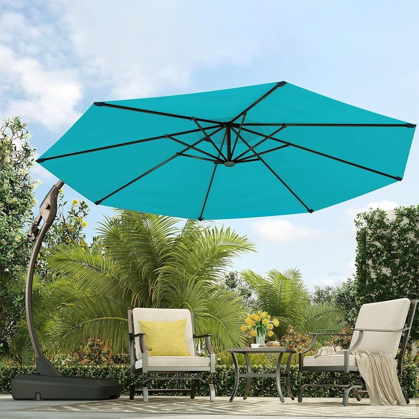 12FT Outdoor Offset Cantilever Umbrella with Base Champagne