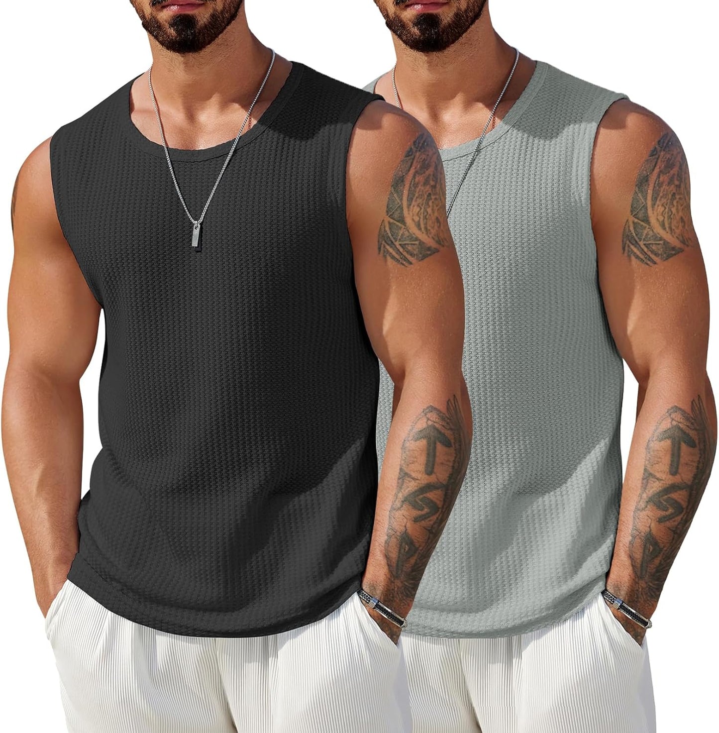 Mens Casual Tank Tops Waffle Knit Sleeveless Shirt Breathable Tank Shirts