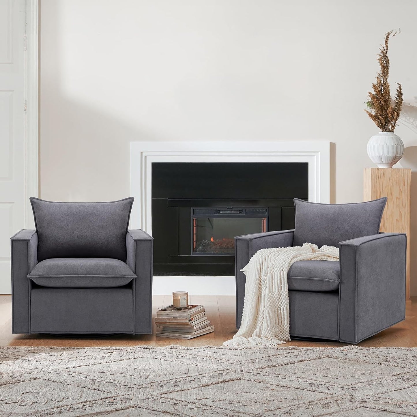 COLAMY Swivel Accent Chair Set 34 Inches Wide Upholstered Arm Chair