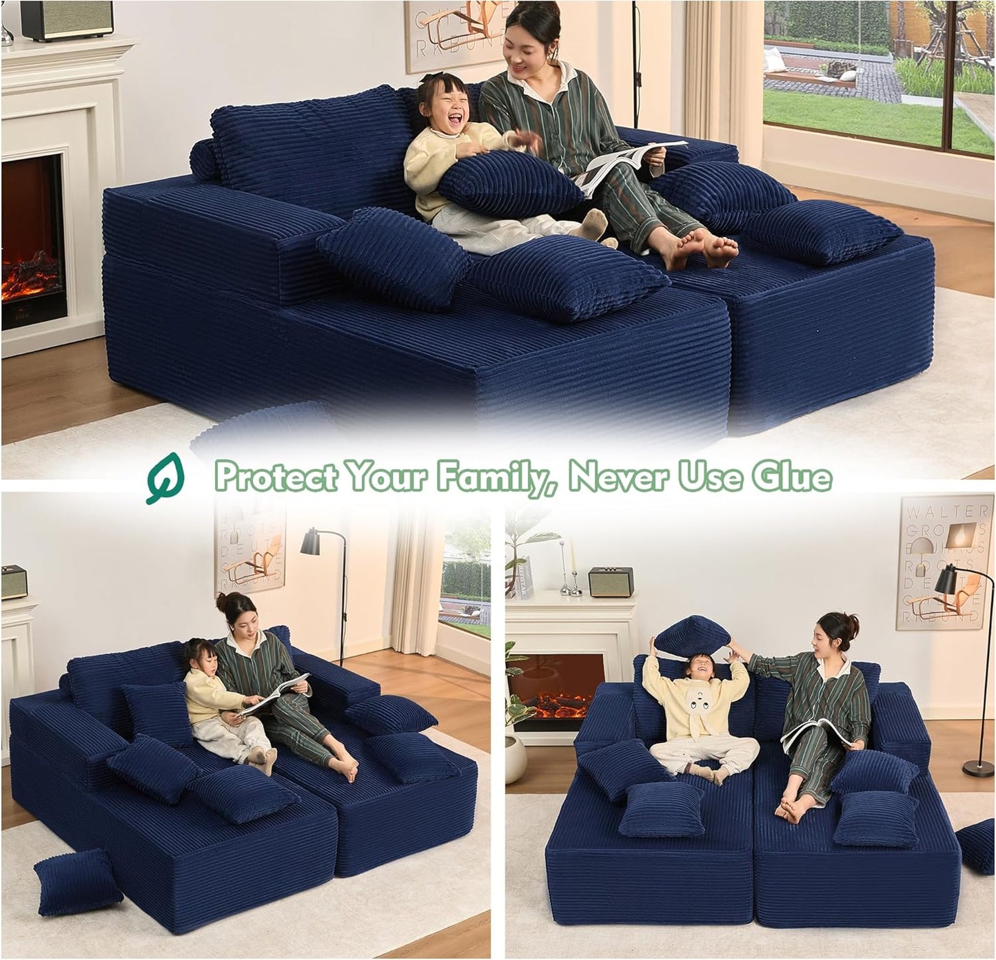 107" Boneless Couch with Deep Seat Cloud Sectional Couch for Living Room