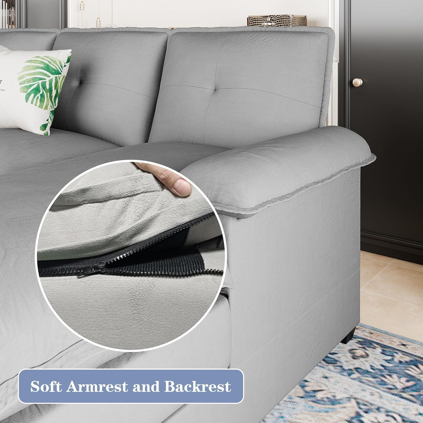 110 Inch U Shaped Sectional Sofa with Double Chaise Black