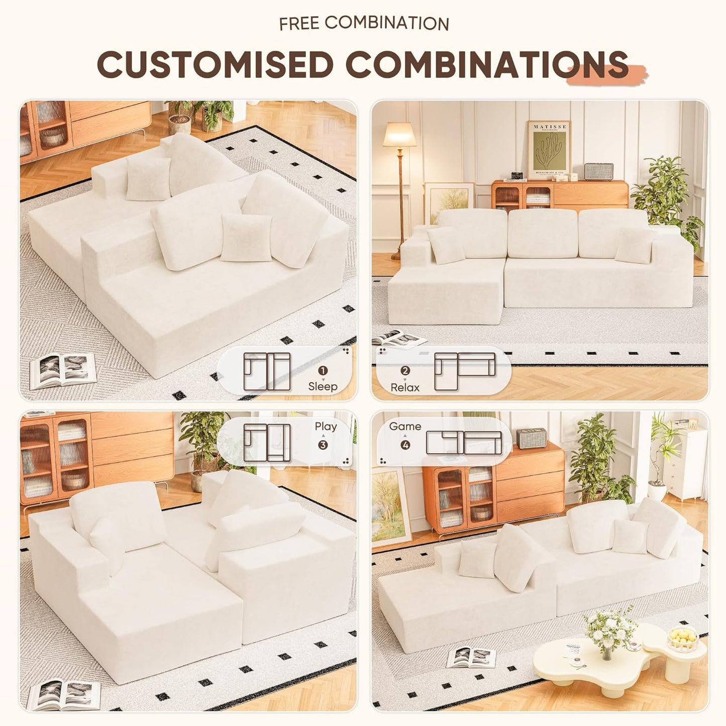 108" Modular Sectional Sofa Boneless Couch with L-Shape Chaise