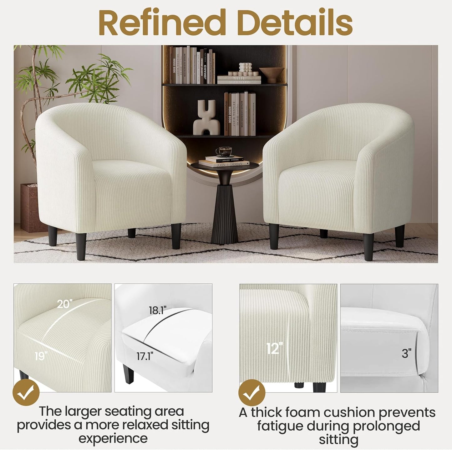 Yaheetech Accent Barrel Chair Boucle Fabric Club Chair