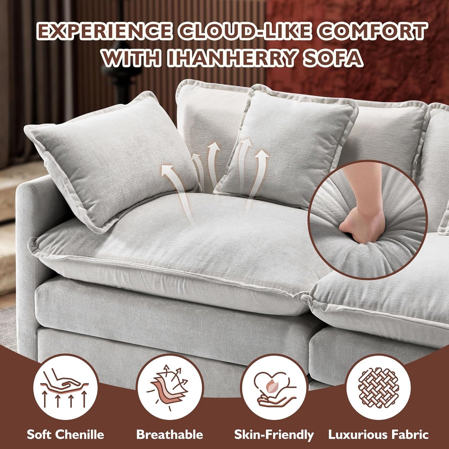 146" U-Shaped Modern Sofa Modular Sectional Cloud Couch
