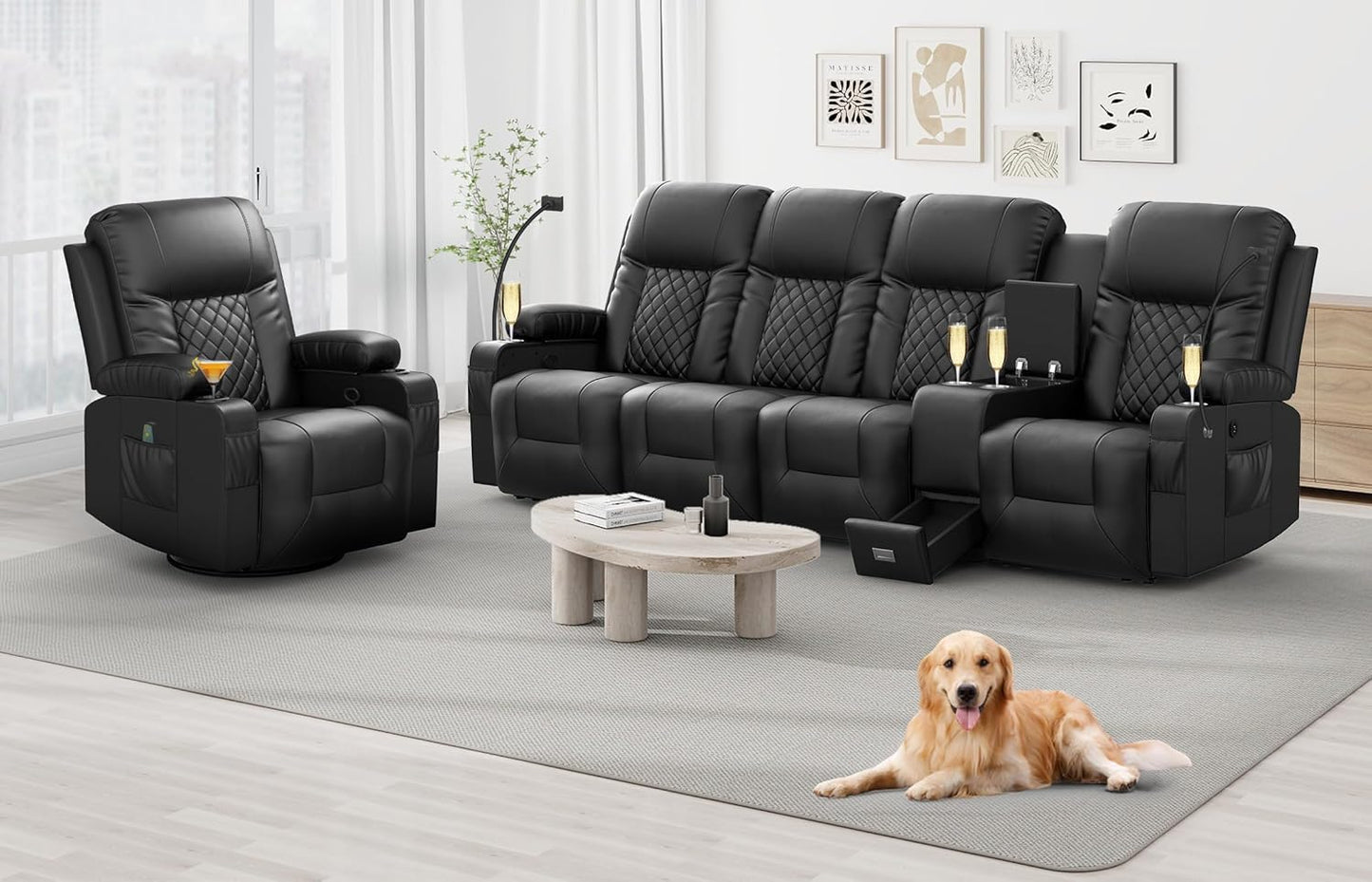 YONISEE 3 Seat Recliner Sofa, Large Reclining Sofa with Storage Console, Manual Reclining Chair with USB Ports, 2 Cell Phone Holder, 3 Seater Loveseat Recliner Couch for Living Room