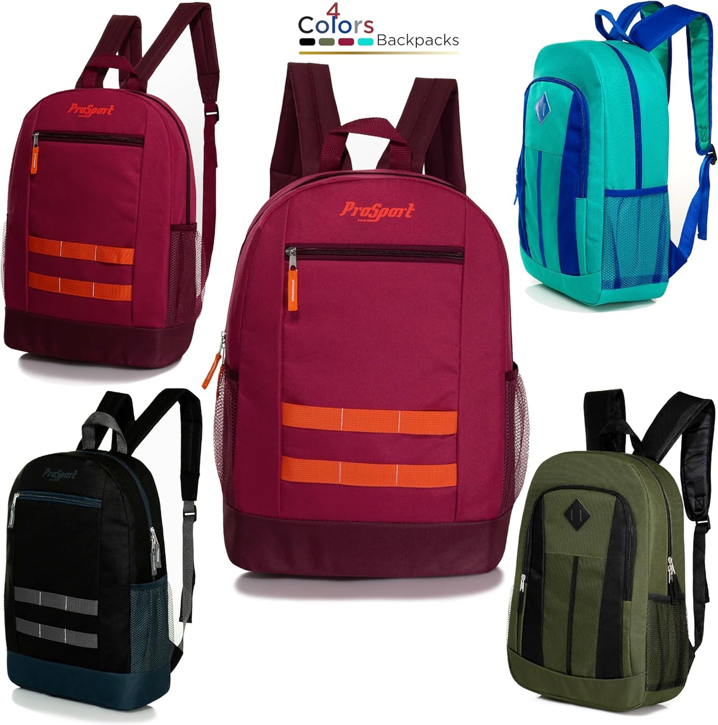24 Pack 17 Inch Kids Backpacks in 20 Assorted Colors and Prints