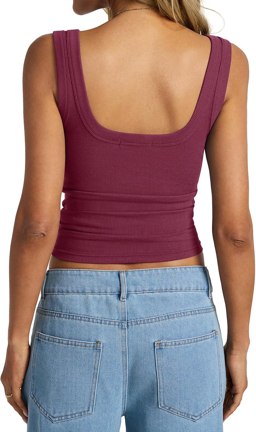 Womens Cotton Ribbed Square Neck Tank Tops