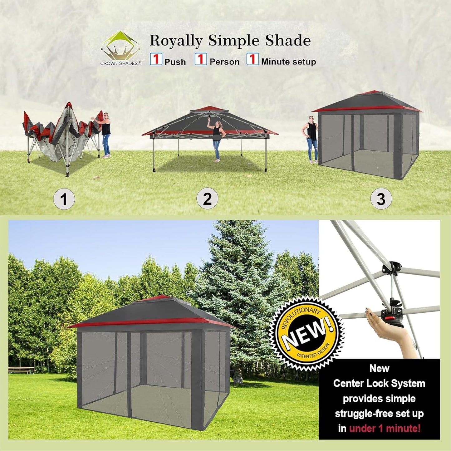 13x13 Pop Up Gazebo Canopy Tent with Wheeled Storage Bag Grey