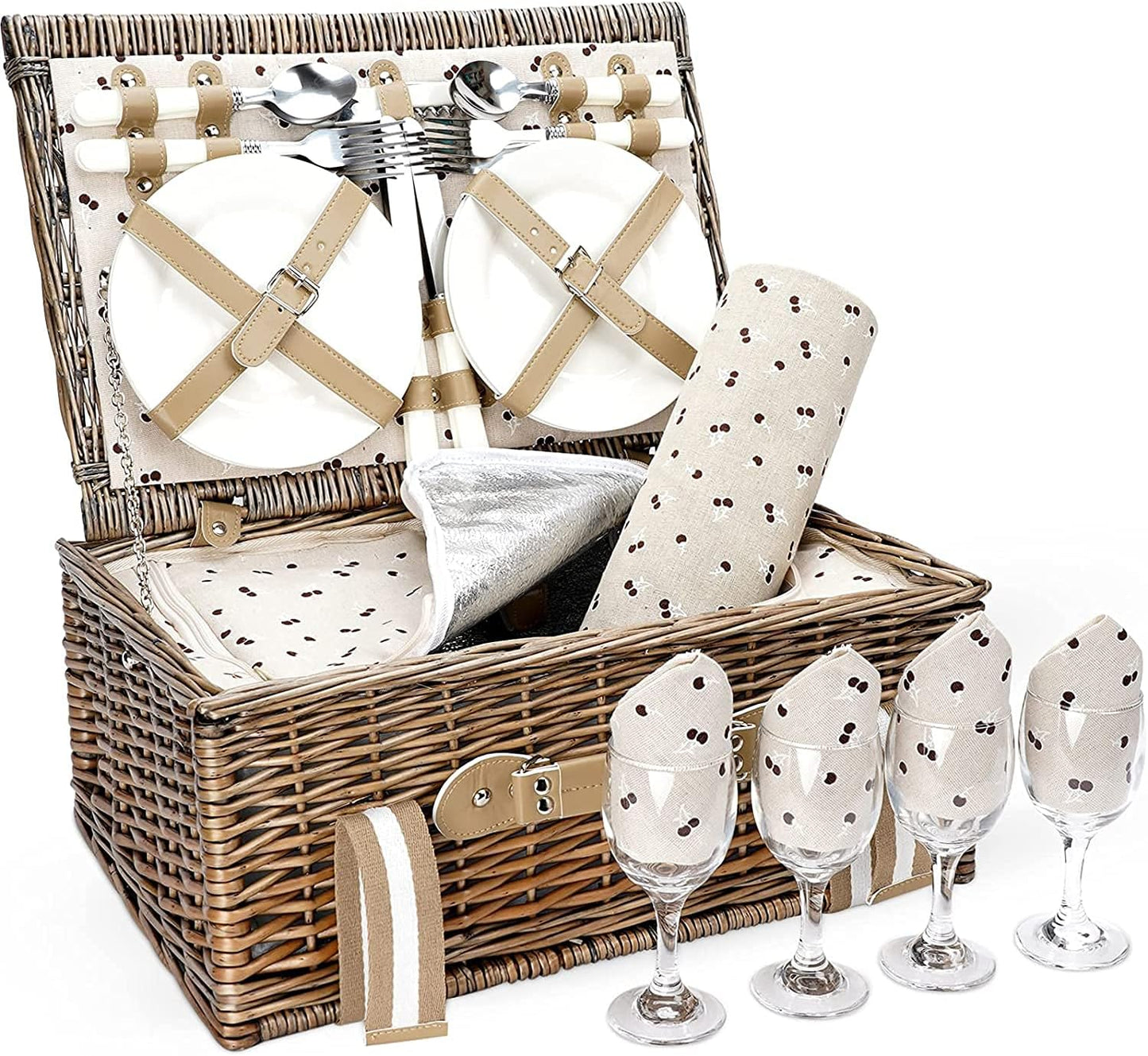 19Pcs Picnic Basket for 2 with Blanket