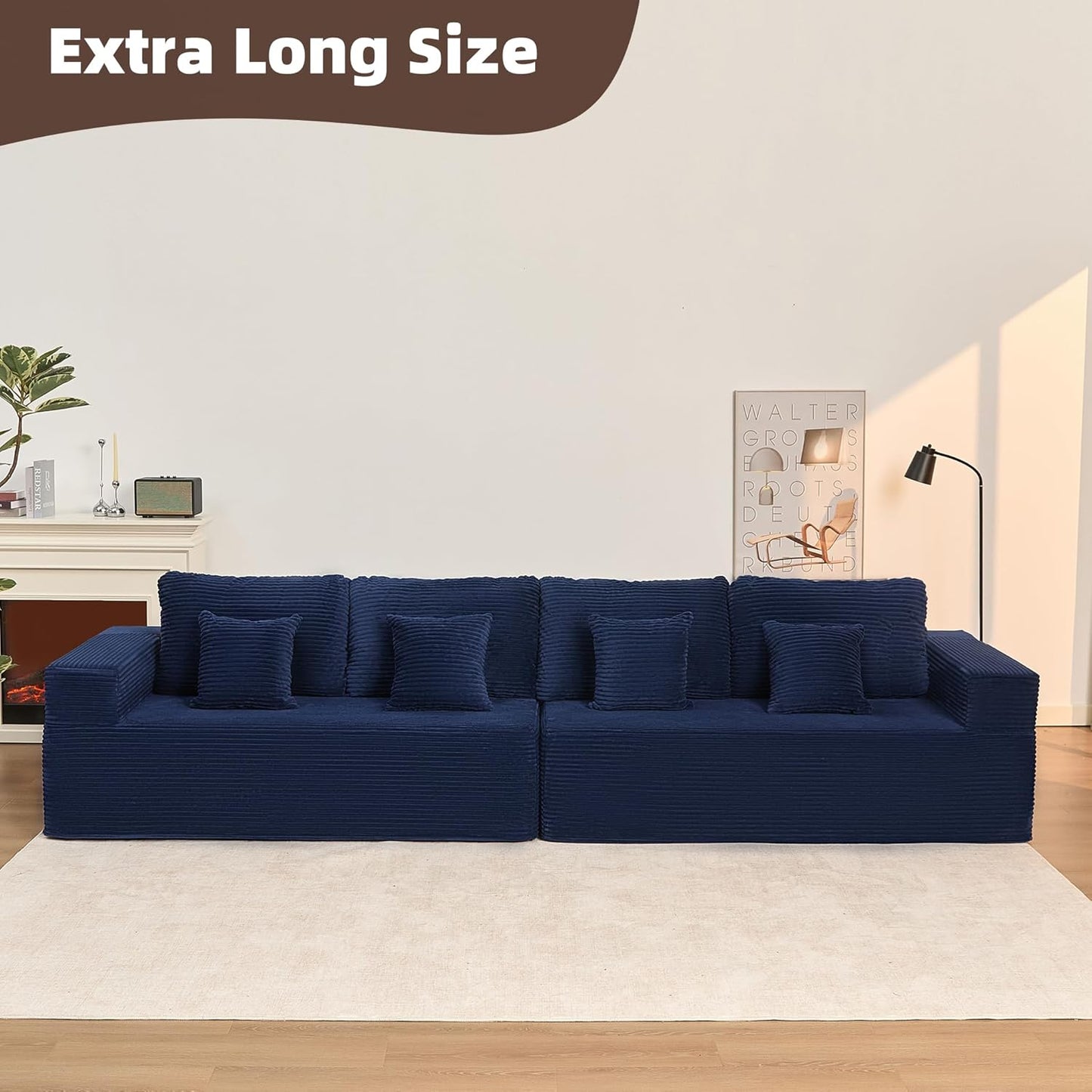 107" Boneless Couch with Deep Seat Cloud Sectional Couch for Living Room