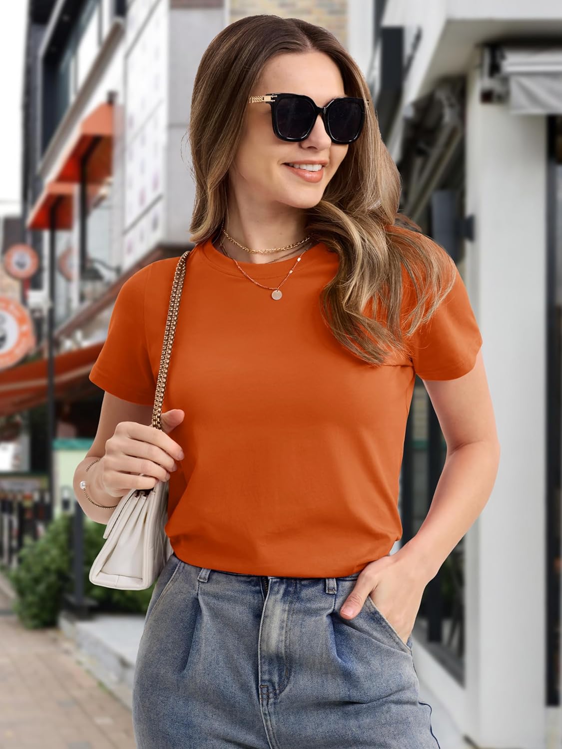 Women's Cotton T-Shirts Short-Sleeve Shirts Crew-Neck Tops