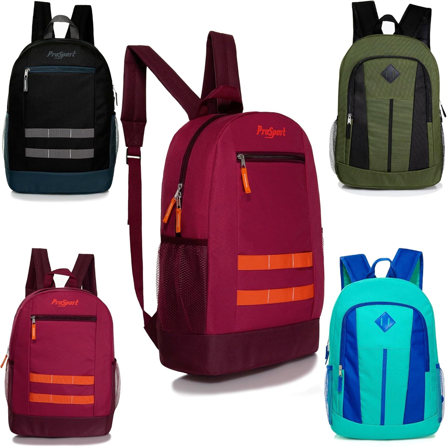 24 Pack 17 Inch Kids Backpacks in 20 Assorted Colors and Prints