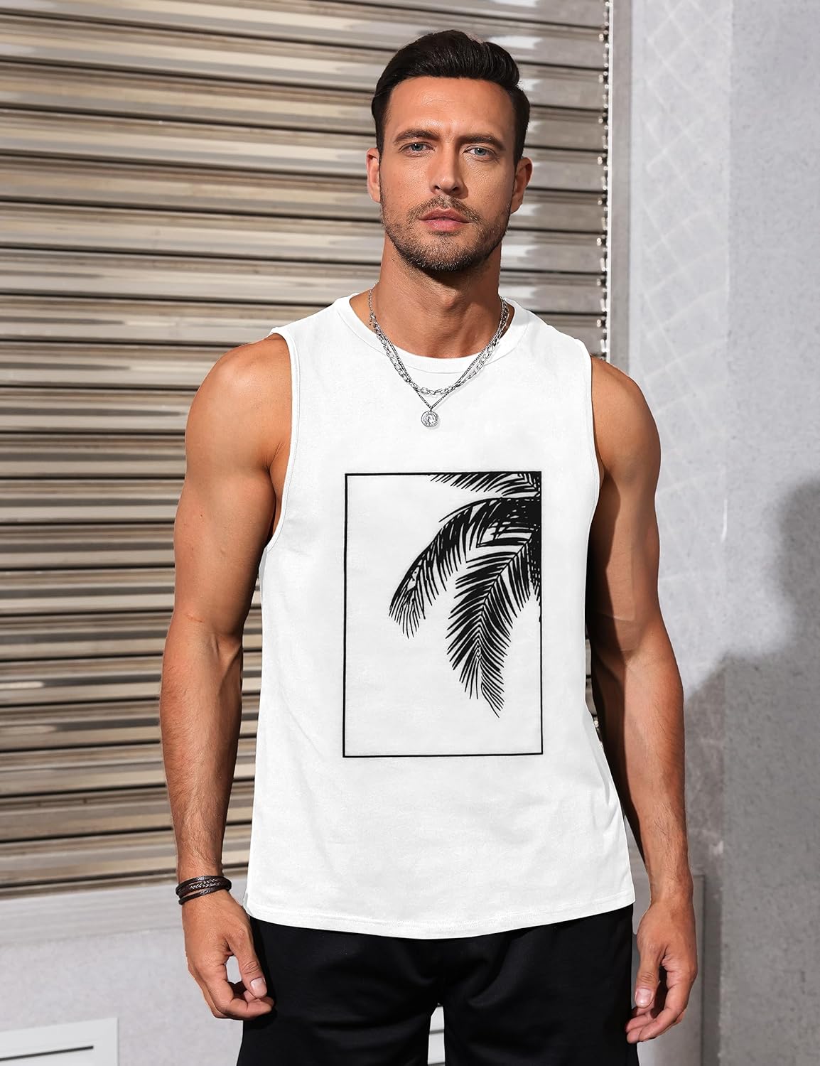 Mens Tank Tops Beach Summer Sleeveless Shirts Graphic Palm Tree Vacation