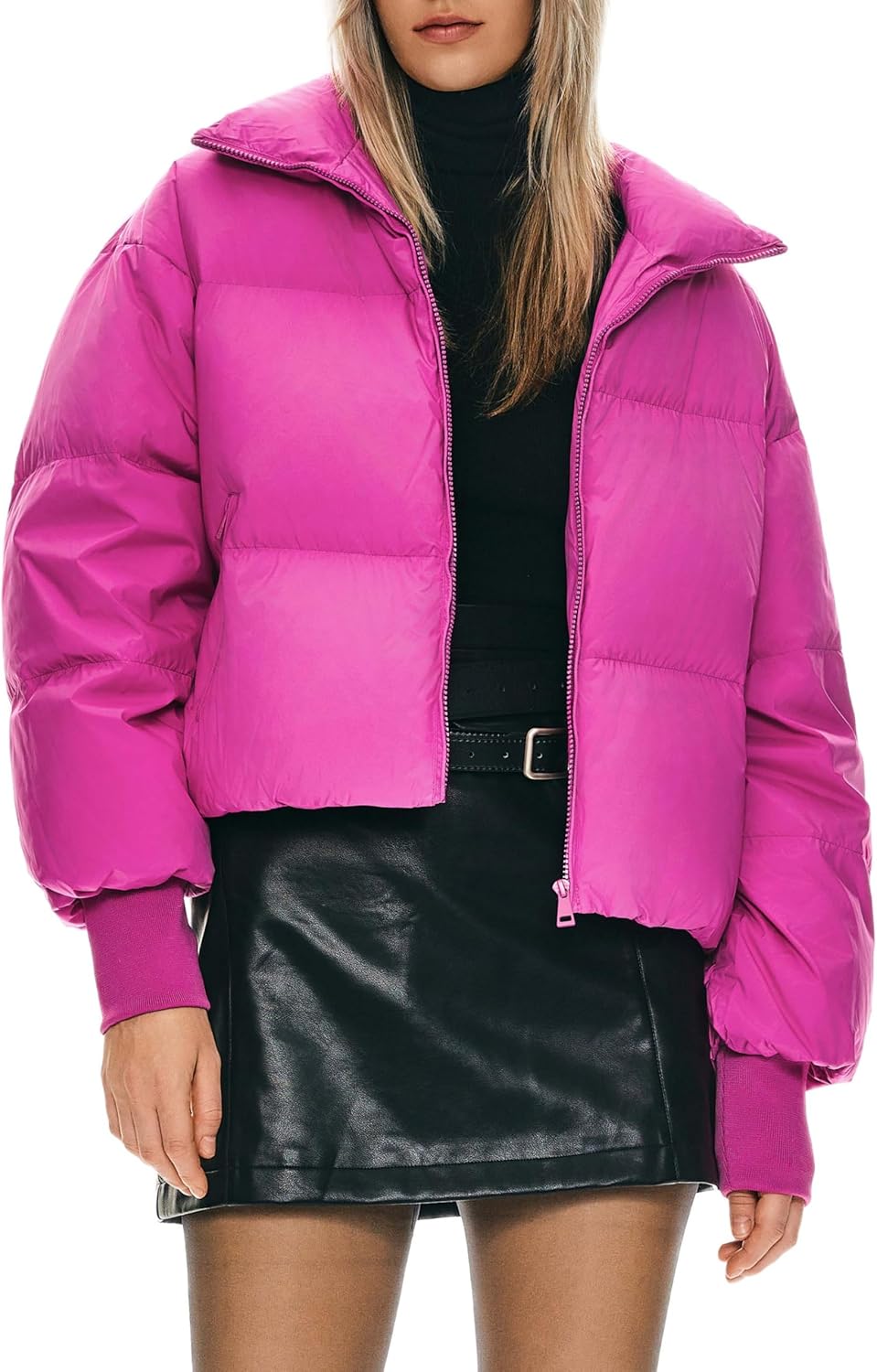 Womens Winter Oversized Cropped Puffer Jacket Zip Up Short Down Coat