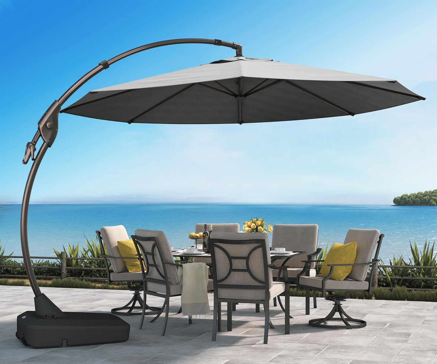 12FT Outdoor Offset Cantilever Umbrella with Base Champagne