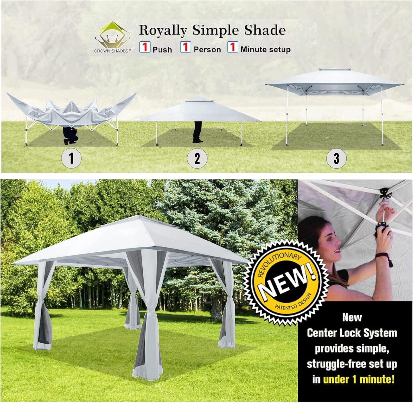 13x13 Pop Up Gazebo Canopy Tent with Wheeled Storage Bag Grey