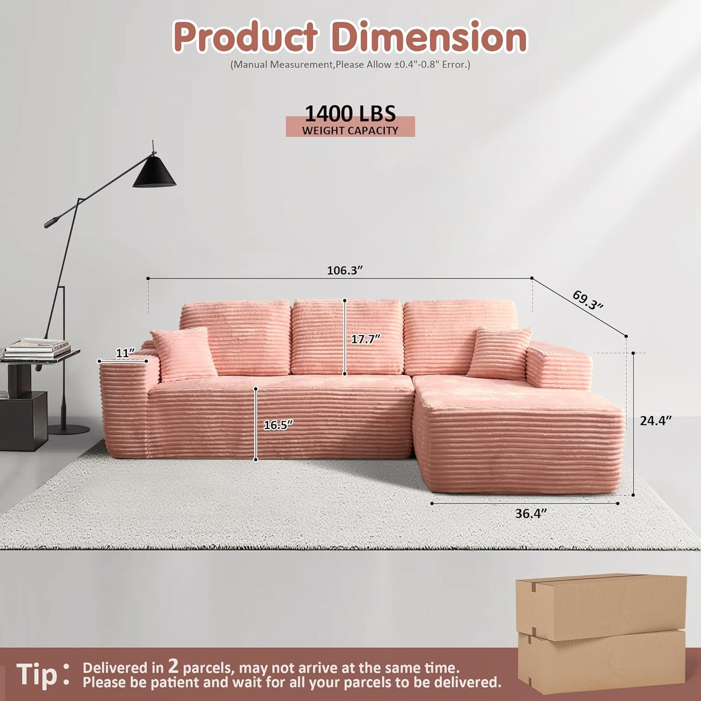 104" Cloud Sectional Couch with L-Shape Chaise