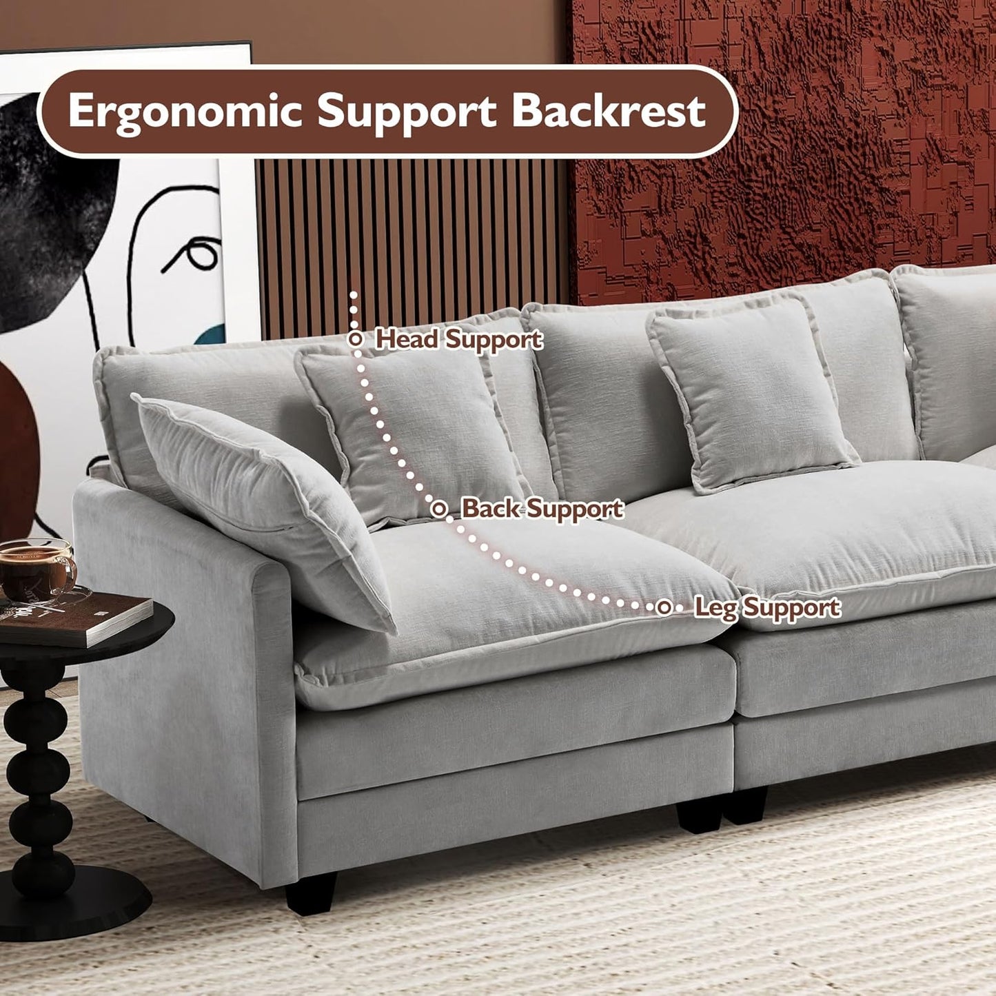 146" U-Shaped Modern Sofa Modular Sectional Cloud Couch