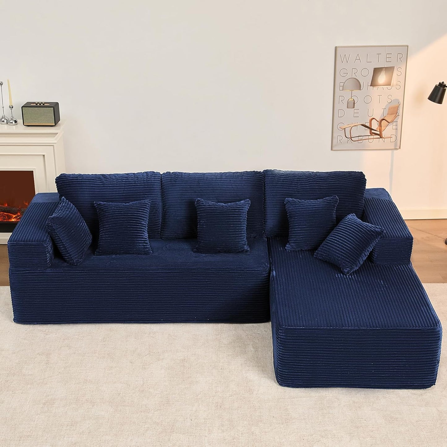 107" Boneless Couch with Deep Seat Cloud Sectional Couch for Living Room