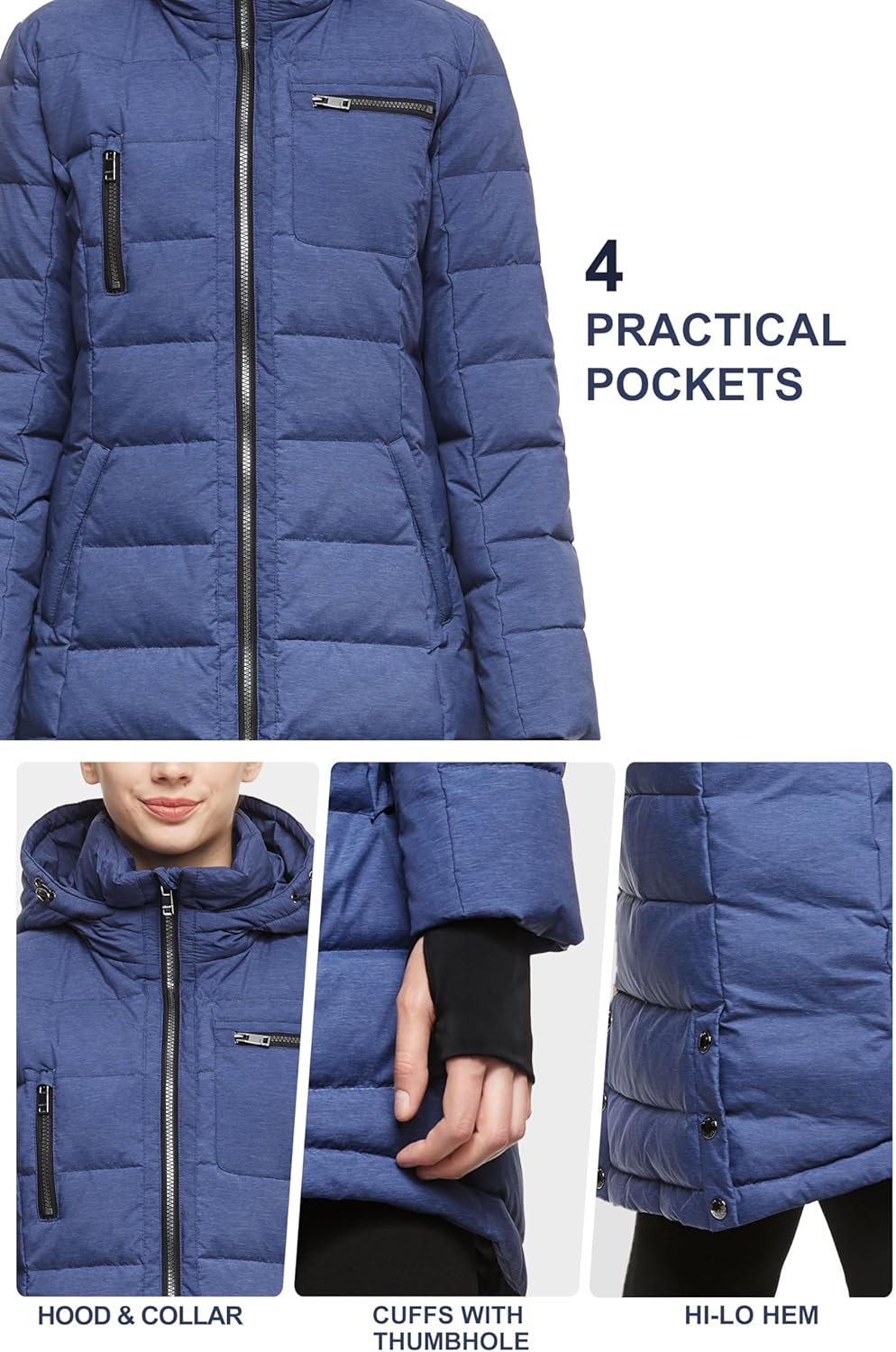 Womens Long Winter Down Jacket Hooded Quilted Puffer Coat Slim Fit Warm Outerwear