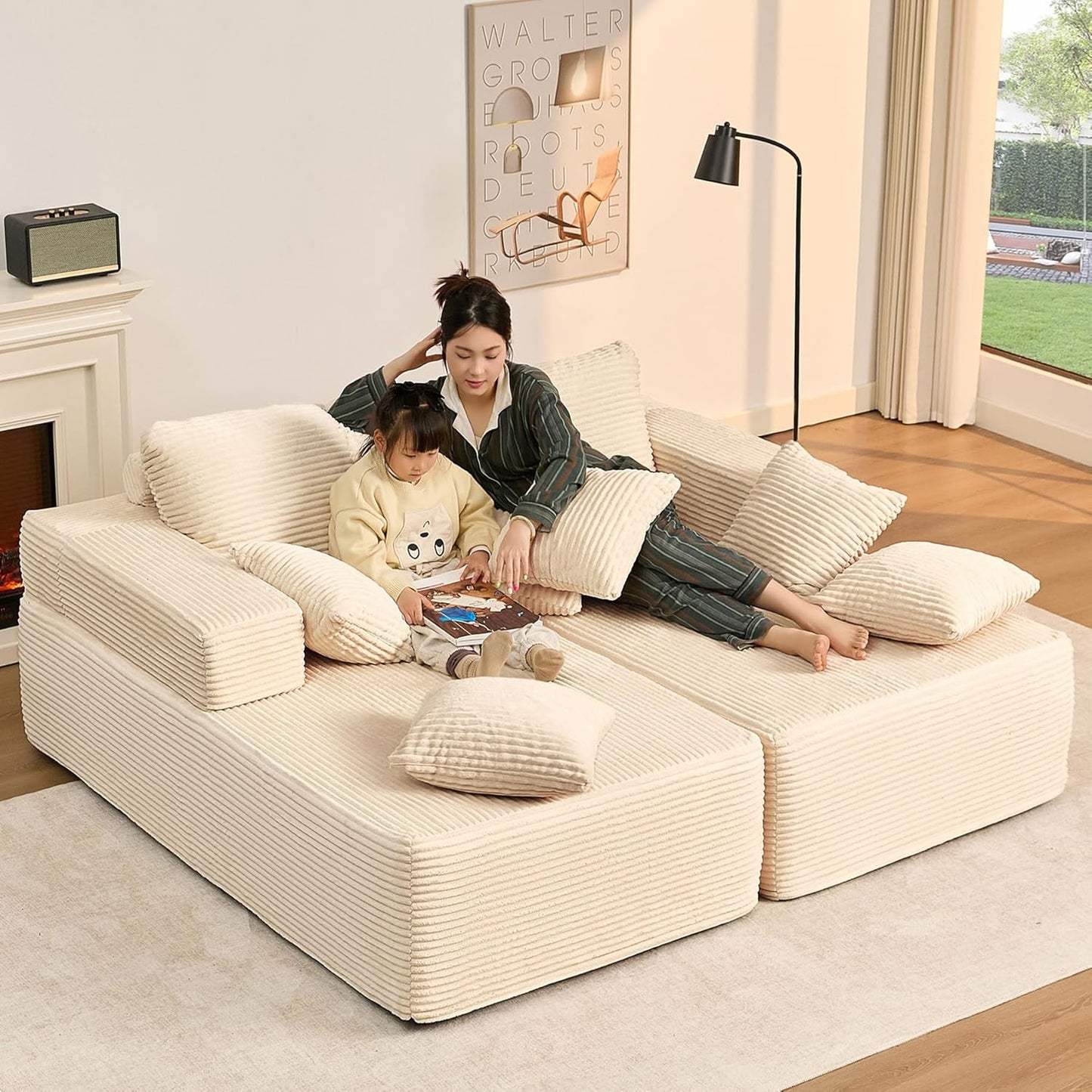 107" Boneless Couch with Deep Seat Cloud Sectional Couch for Living Room