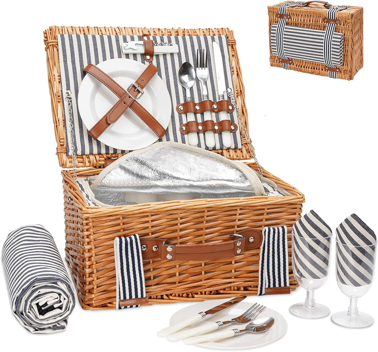 19Pcs Picnic Basket for 2 with Blanket