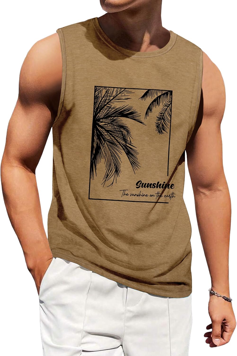 Mens Tank Tops Beach Summer Sleeveless Shirts Graphic Palm Tree Vacation