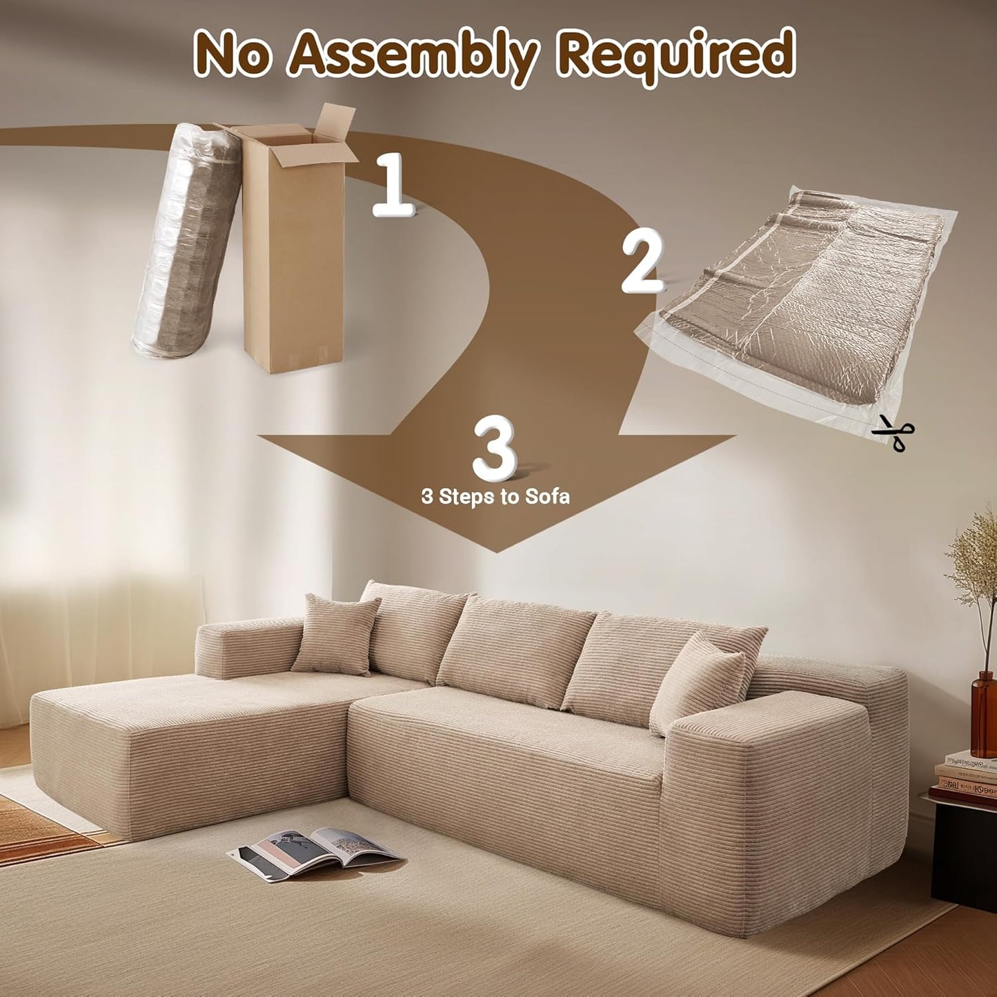 104" Cloud Sectional Couch with L-Shape Chaise