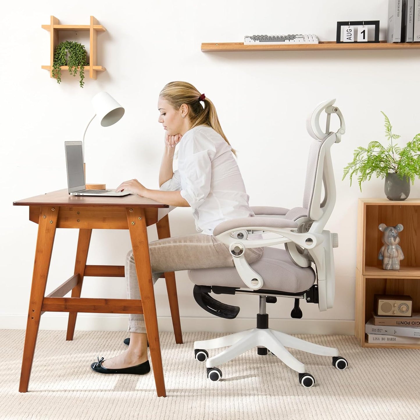 Writing Computer Desk 46" Bamboo Home Office Table with 2 Drawers
